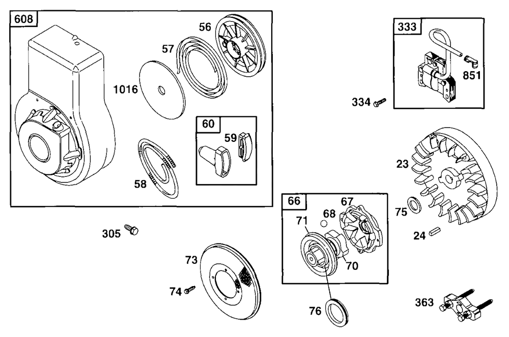 Blower Hsg, Flywheel Diagram and Parts List for 90212-0216-01  Briggs and Stratton Engine